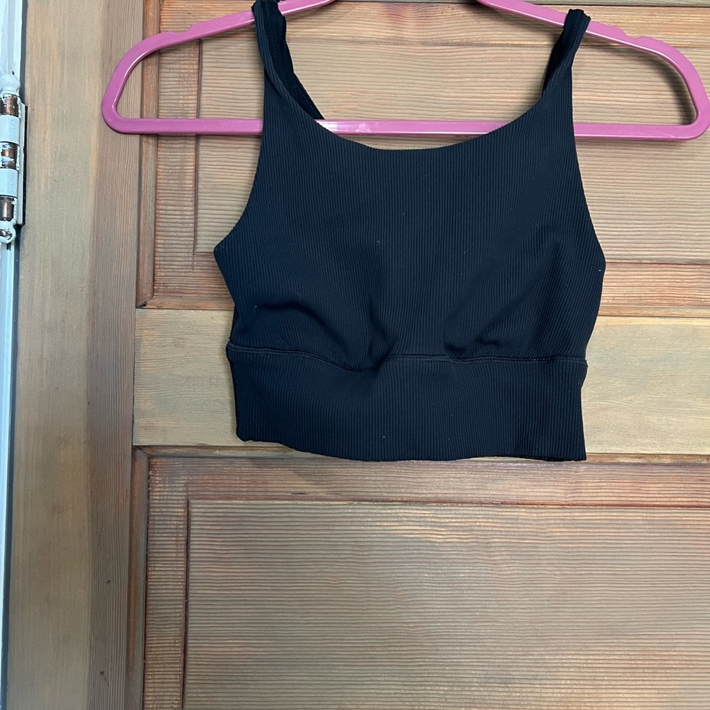 Black Ribbed Longline Bra and Leggings Set